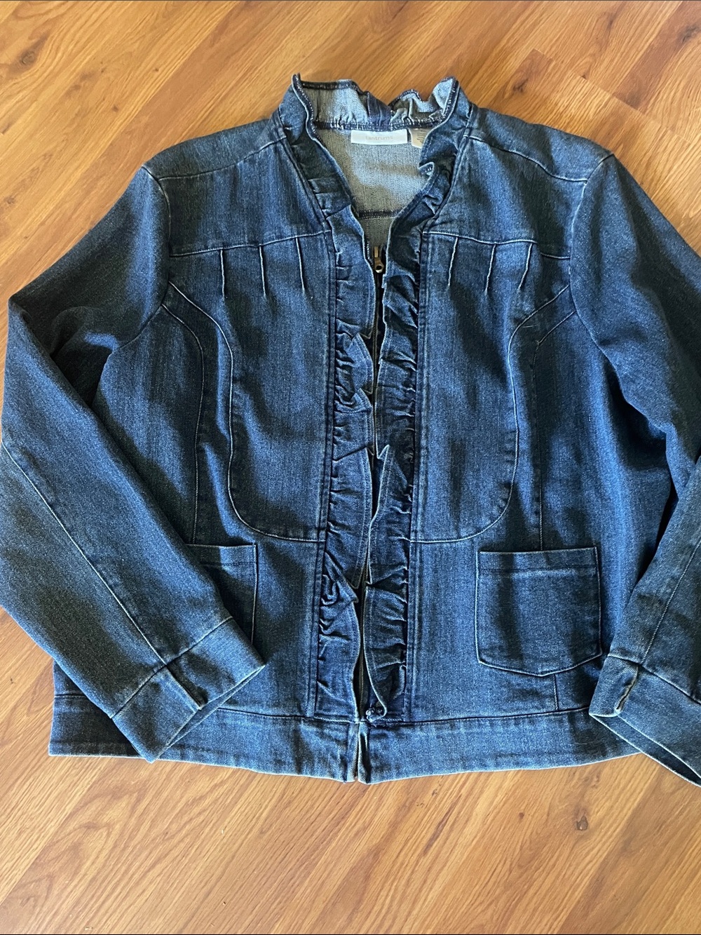 Tantrums Dark Blue Ruffle-Front Denim Jacket